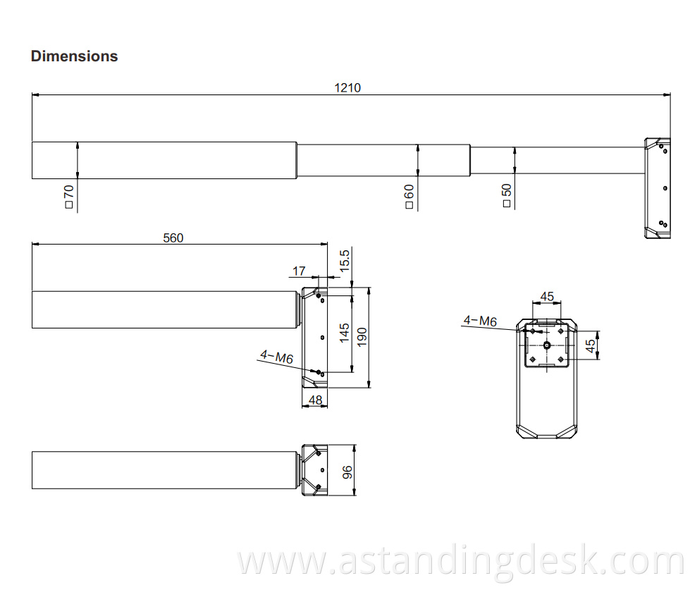 3 Stage Square Motorized lifting Column